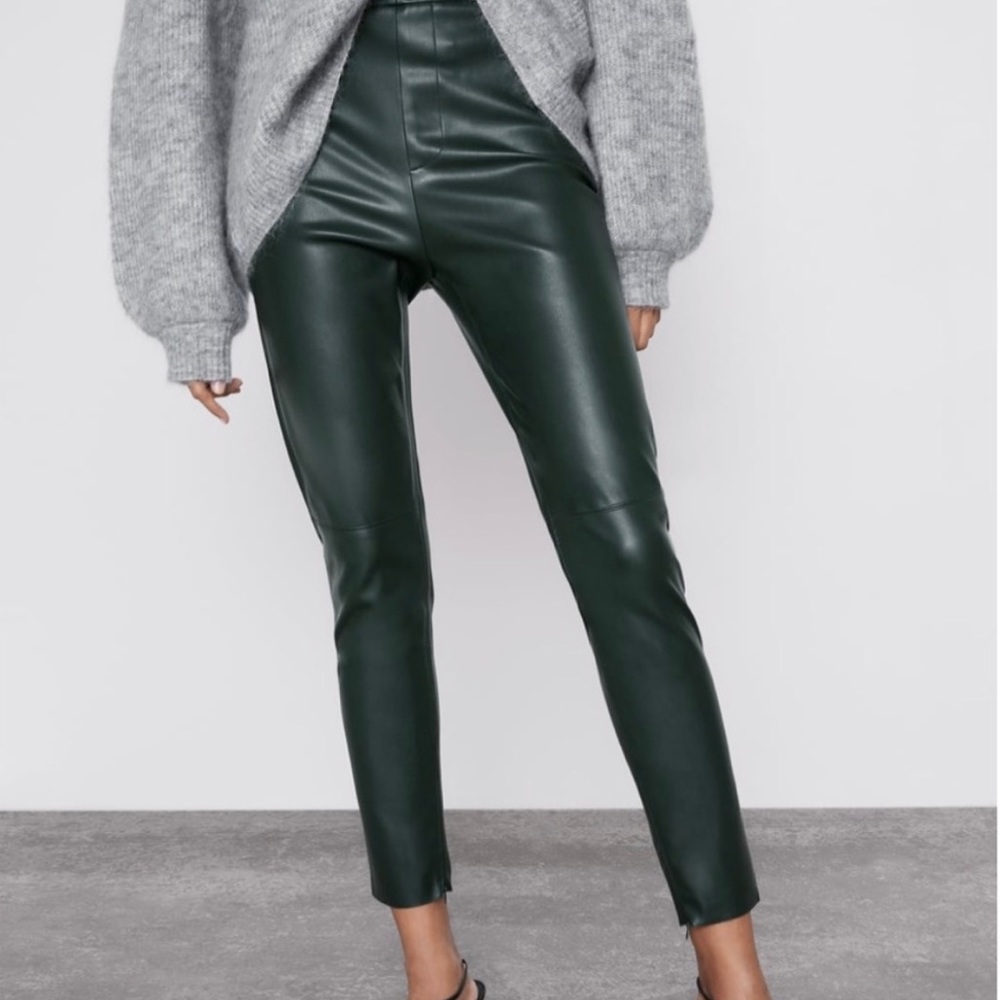 Zara Green Faux Leather Pants